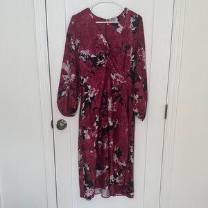 Banana Republic Burgundy Floral Long Sleeve Dress